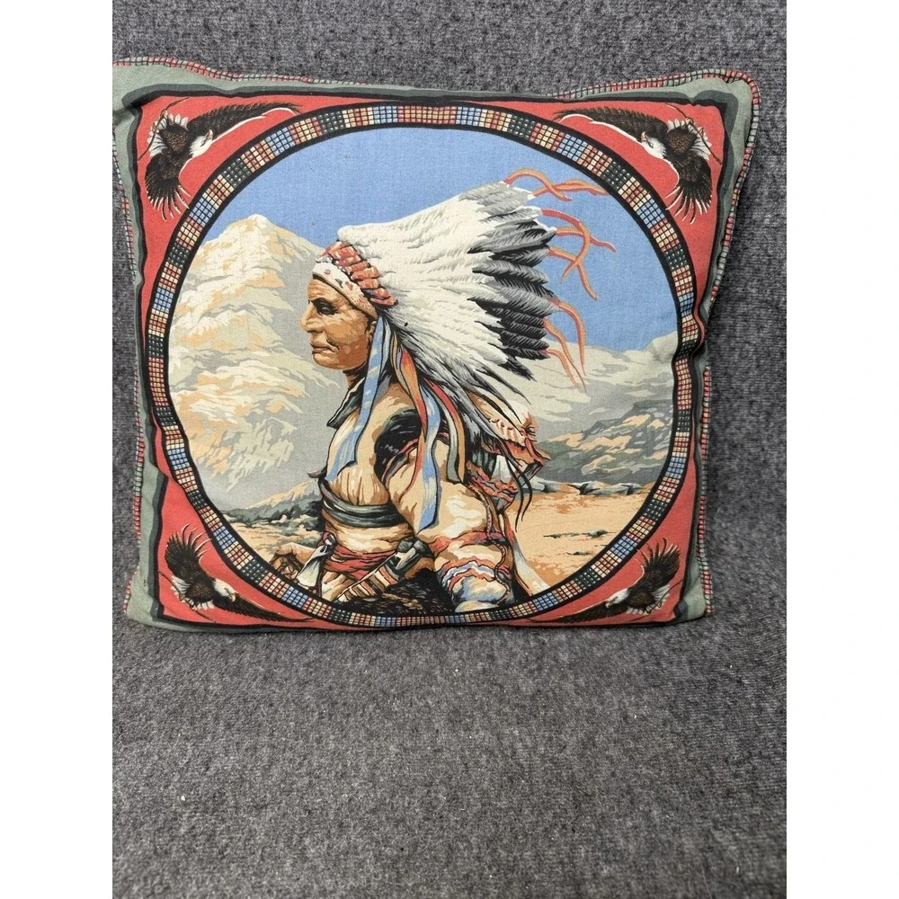 Native American Chief Throw Pillow 16 In Double Sided Eagles Mountain Decor